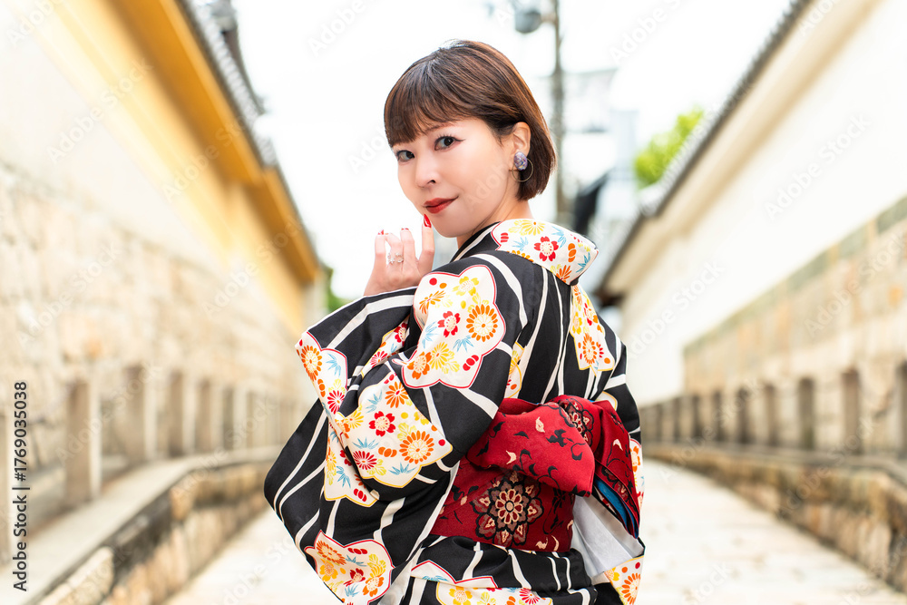 Fototapeta premium 源聖寺坂に立つ日本女性