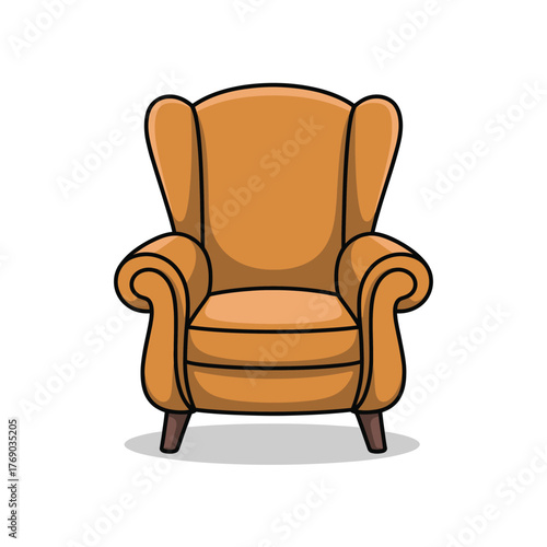 Comfortable orange wingback armchair illustration
