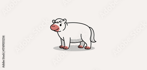 Cute cartoon illustration of a white cow with pink accents on a light background