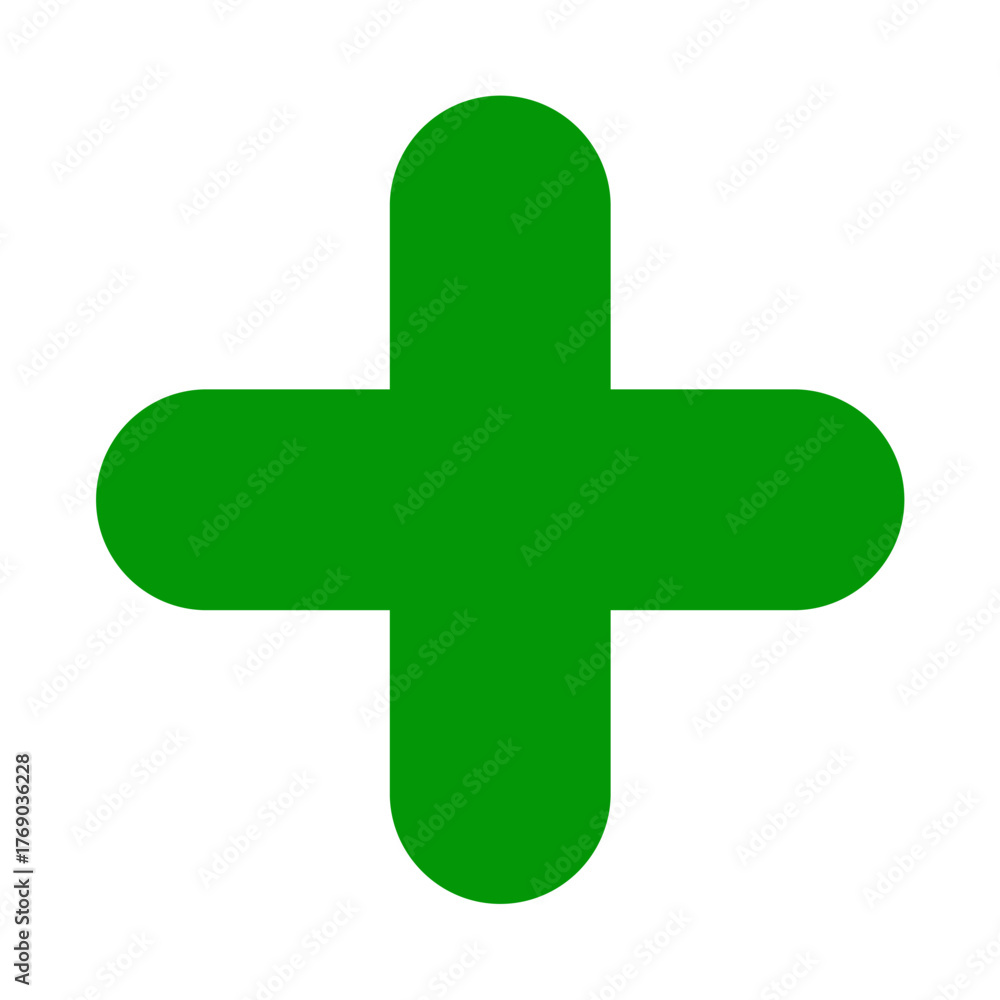 Obraz premium Vector illustration of a plus sign icon in solid style with bright green color and rounded edges.