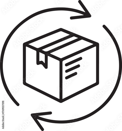 Delivery box icon with circular arrows indicating return or exchange