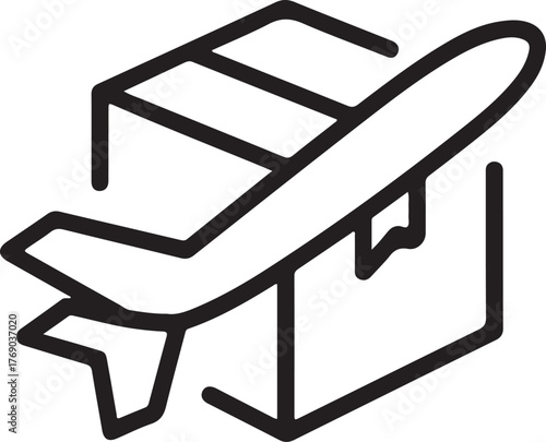 Airplane flying over a package for air cargo and shipping services