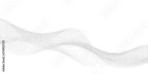 Flowing dots particles wave pattern halftone gradient curve shape isolated on white background