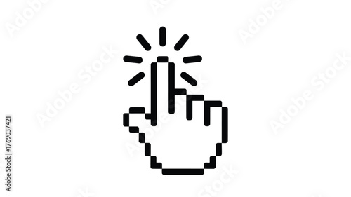 Pixelated hand cursor clicking with sparkle effect