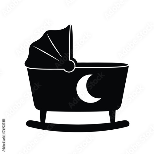 Black baby bassinet with crescent moon icon cradle