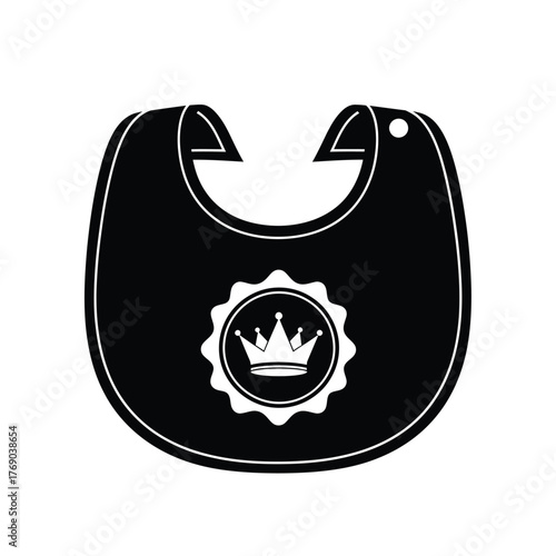 Black baby bib with white crown emblem vector