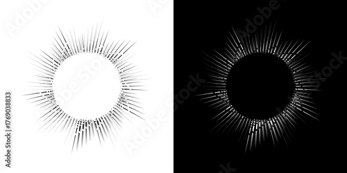 Dynamic abstract spiral sound wave rhythm lines. Circular spiral sound wave rhythm of lines. Circular futuristic abstract lines, black and white background.	
