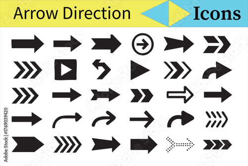 Black Arrow Vector Icon Set Representing Navigation and Direction Concepts