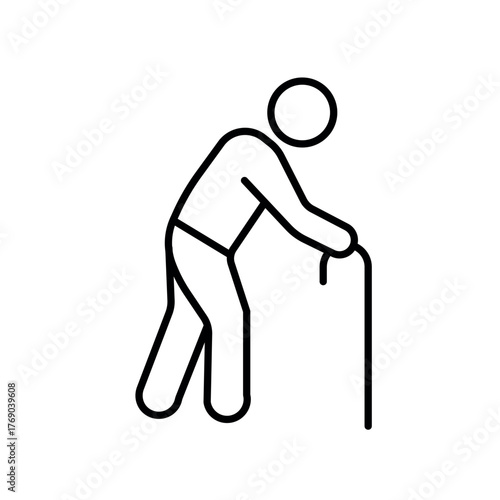 Elderly individual with walking stick - aging support, physical assistance, accessibility for seniors