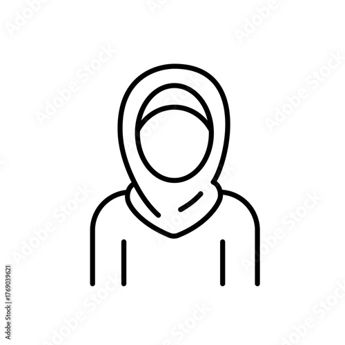 A hijabi woman icon symbolizing faith inclusion, ethnic representation, and religious respect in diverse settings.