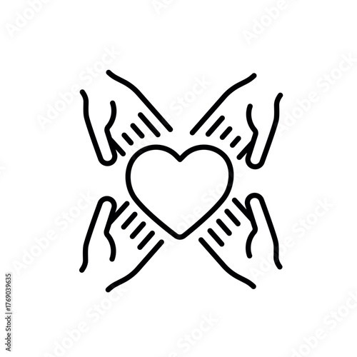 Four hands holding a heart in unison, illustrating shared responsibility, collaboration, and equity.