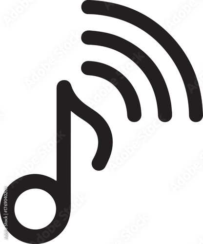 Abstract black musical note symbol emitting sound waves icon