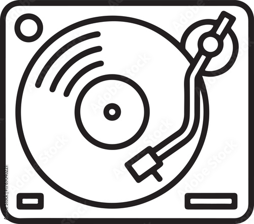 Simple line art icon of a vintage record player with vinyl disc