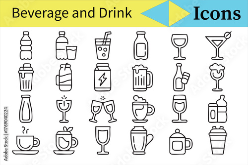 Minimal Drink Icon Set Representing Cafe and Refreshment Concepts