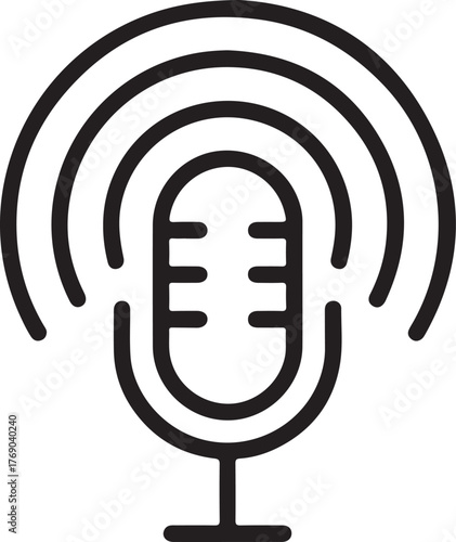 Classic microphone icon with sound waves broadcasting signal