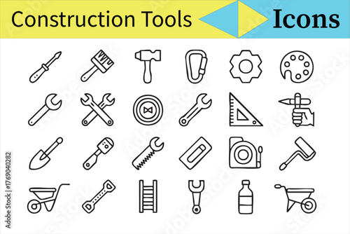 Construction and Hardware Equipment Icons for Repair and Design Projects