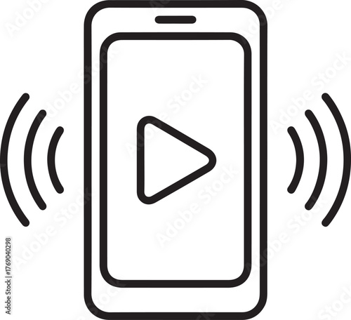 Smartphone with play button icon and sound waves vector graphic