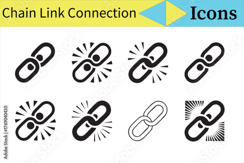 Chain and Link Connection Vector Icons Representing Strength and Unity