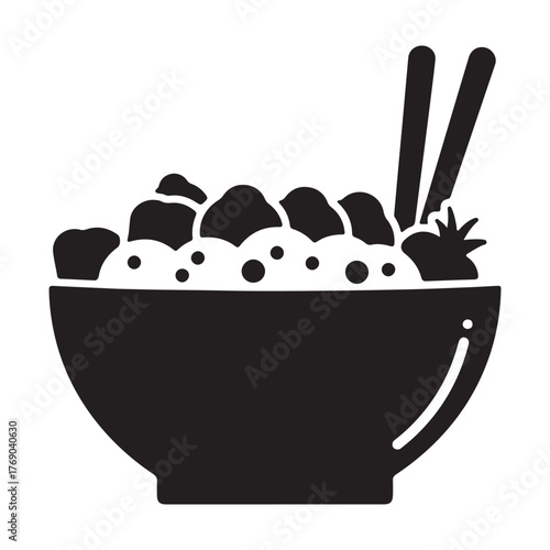 Asian food bowl with rice and toppings with chopsticks a minimalistic vector design for culinary projects