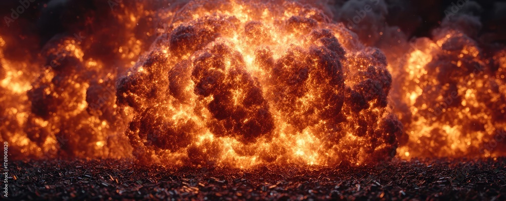 Obraz premium A burning pile of dollar bills symbolizing financial losses concept. An intense explosion scene showcasing energy and chaos.