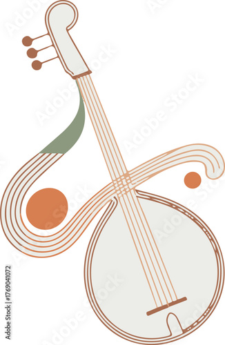 Stylized Stringed Instrument Graphic Art Design with Circle and Line