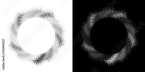 Dynamic abstract spiral sound wave rhythm lines. Circular spiral sound wave rhythm of lines. Circular futuristic abstract lines, black and white background.	
