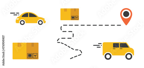 Delivery service with car and van showing route and destination