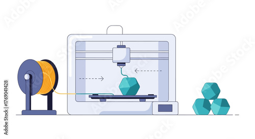 A 3D printer creates geometric objects from filament