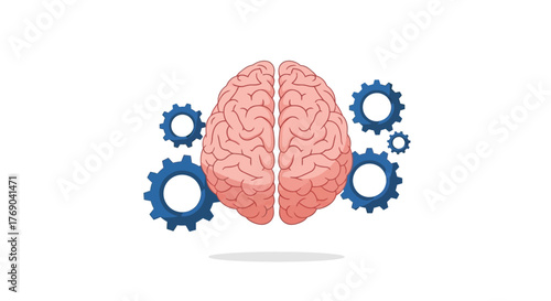 A brain is surrounded by mechanical gears