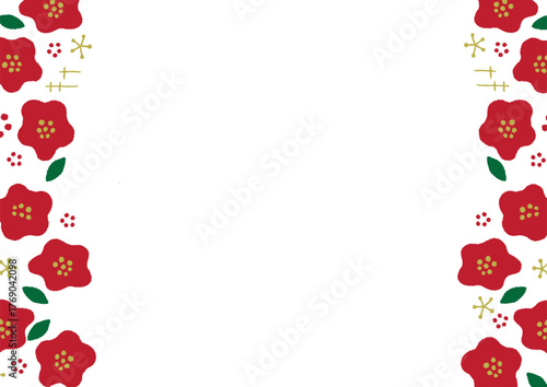 ツバキの花 かわいいタッチのイラストフレーム