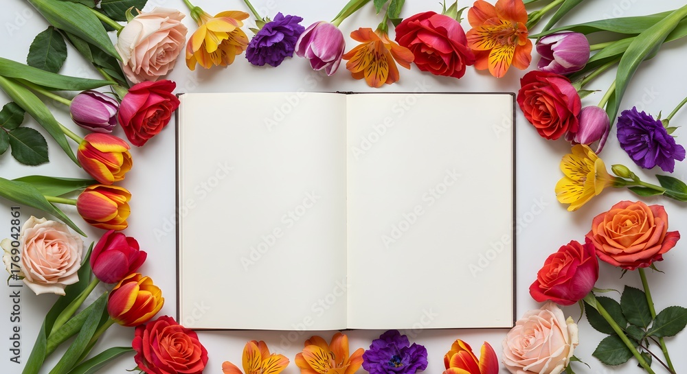 custom made wallpaper toronto digitalBlank notebook surrounded by colorful flowers