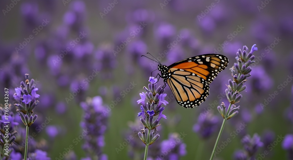Naklejka premium Butterfly resting on lavender flowers