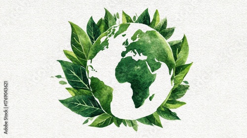 Earth surrounded by green leaves in a textured design.