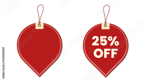 Red price tag mockup commonly used for sales, discounts, or promotional labels, isolated on a white background.
