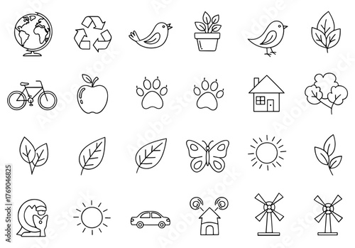 Set of hand drawn ecology and environment elements vector illustration of nature and conservation