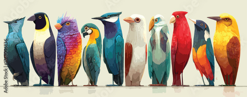  Vibrant Tropical Bird Lineup Art.