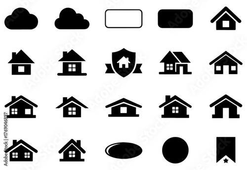 Collection of various house and building icons for real estate and construction projects