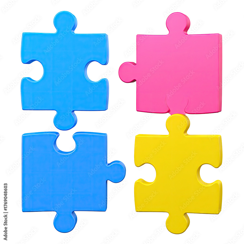 Obraz premium Four colorful puzzle pieces interconnected
