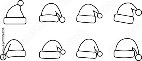 Collection of santa claus hats in outline style for holiday design
