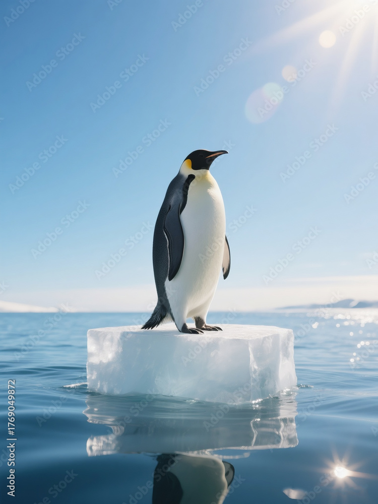 Fototapeta premium Lone Penguin under Clear Blue Sky