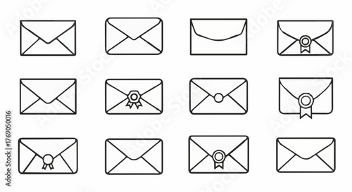 Collection of Line Art Envelope Icons Various Designs for Communication and Correspondence