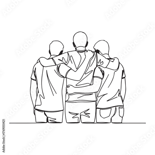 Minimalist Line Art Illustration Showcasing Three Friends Together, Embracing Each Other in a Symbol of Unity and Unbreakable Friendship