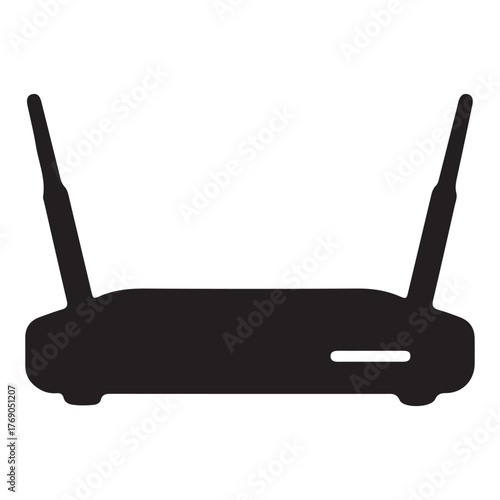 Black Router Icon on White Background for Internet Connection and Network Communication Wireless Technology Connectivity and Digital Access Modern Network Device