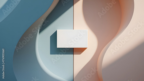 White card on pastel background with shadows creating an abstract and minimalist design feel