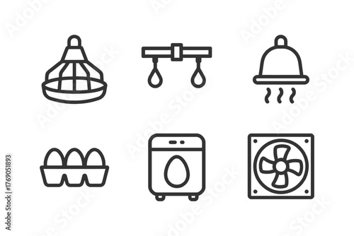 Set of kitchen appliance and cooking icons in minimalist style.