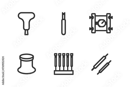 Bicycle repair tools set icons: saddle, screwdriver, derailleur, grease cap, spoke wrench, roller.