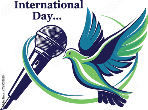 International day of peace illustration with a microphone and a dove, promoting harmony and nonv iolence worldwide