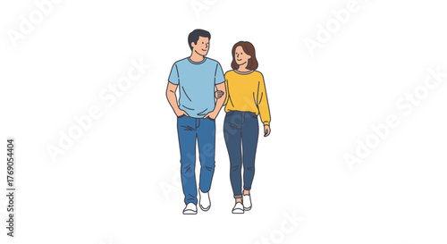 Illustrative depiction of a couple enjoying a leisurely walk together during daytime hours