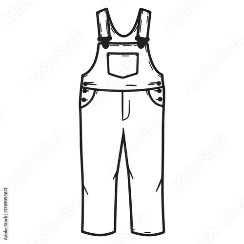 Hand Drawn Overalls Illustration Line Art Sketch of Denim Bib Overalls for Fashion Apparel Design and Rustic Clothing Ideas