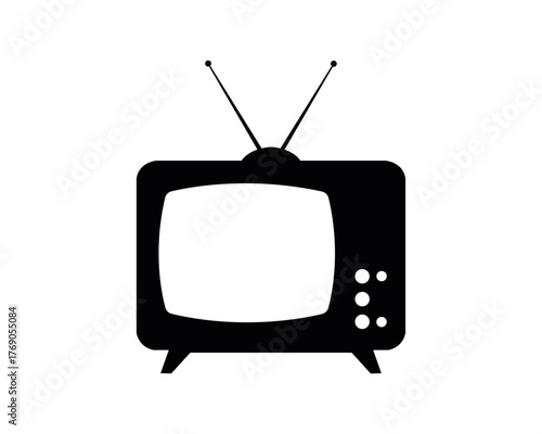 Vintage retro television set with antenna and screen display